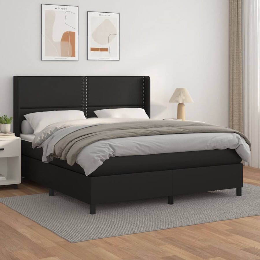 The Living Store Boxspringbed Kunstleren bedframe met verstelbaar hoofdbord pocketvering matras en huidvriendelijk topmatras Zwart 203x183x118 128 cm 180x200x20 cm (BxLxH)