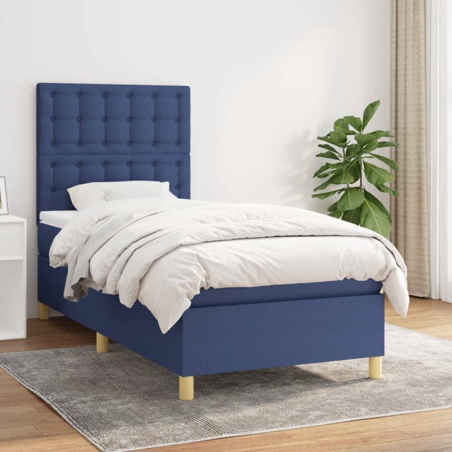 The Living Store Boxspringbed Comfort Bed met pocketvering matras 100x200x20cm Kleur blauw Verstelbaar hoofdbord