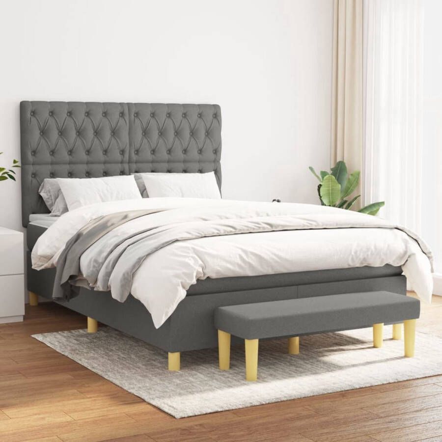 The Living Store boxspringbed Comfort bed met pocketvering matras 140 x 190 cm donkergrijs