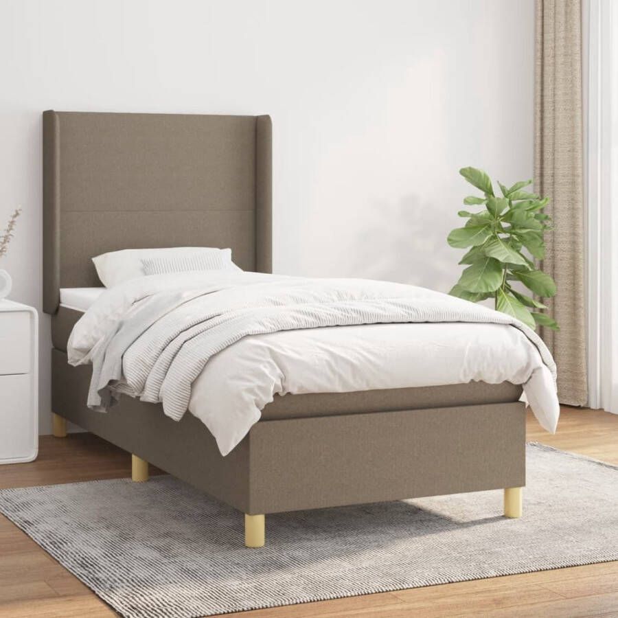 The Living Store Boxspringbed Comfort Bed met Pocketvering Matras 193 x 93 x 118 128 cm Taupe 100% polyester Huidvriendelijk topmatras Inclusief montagehandleiding
