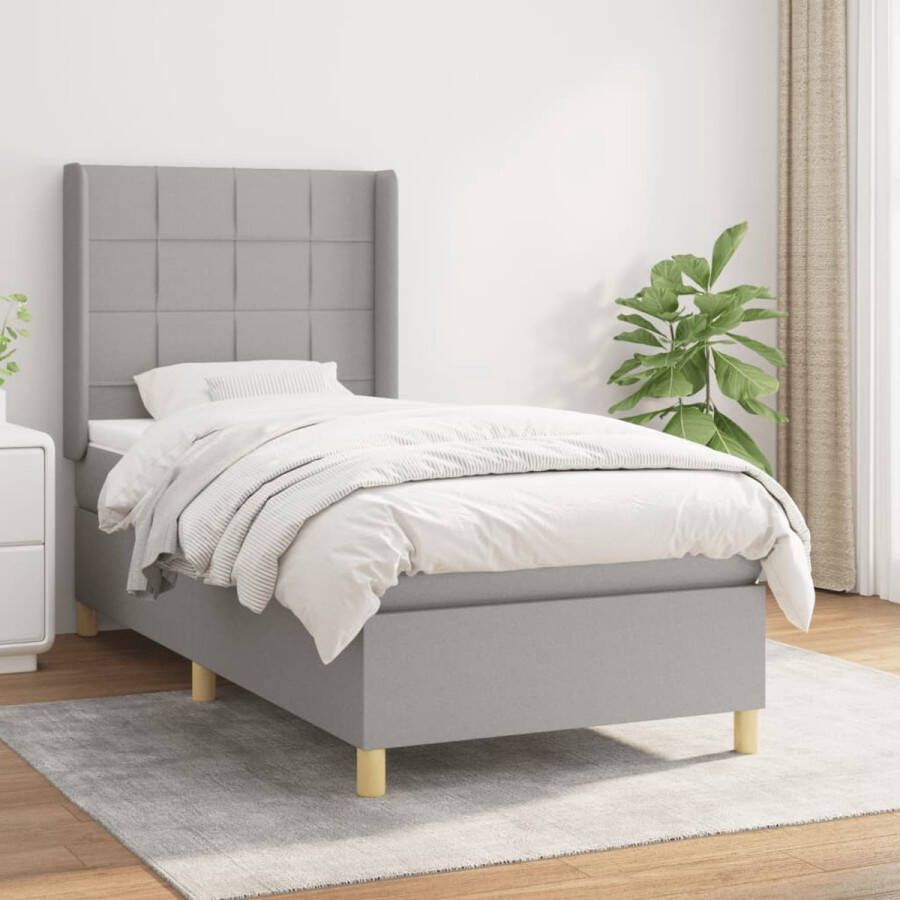 The Living Store Boxspringbed Comfort Deluxe Bed 193 x 93 x 118 128 cm Lichtgrijs Pocketvering Boxspringbed Slaapcomfort Pocketvering Hoofdbord Licht Grijs