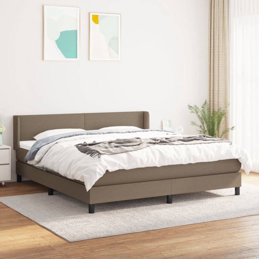 The Living Store Boxspringbed Comfort Kleur- Taupe 160x200cm Pocketvering matras Middelharde ondersteuning Huidvriendelijk topmatras