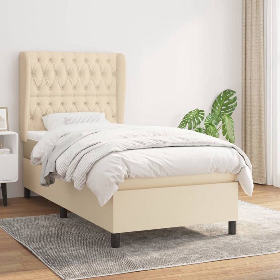 The Living Store Boxspringbed Comfort Pocketvering Middelhard 90 x 200 cm Crème Boxspringbed Slaapcomfort Pocketvering Cremekleurig Tweepersoonsbed - Foto 2