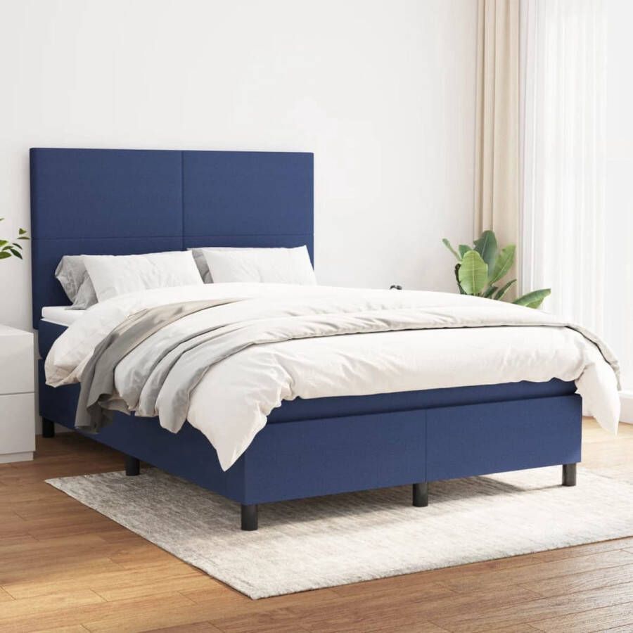The Living Store Boxspringbed Comfort Sleep Bed 193 x 144 x 118 128 cm Blauw Pocketvering Matras Middelharde Ondersteuning Huidvriendelijk Topmatras