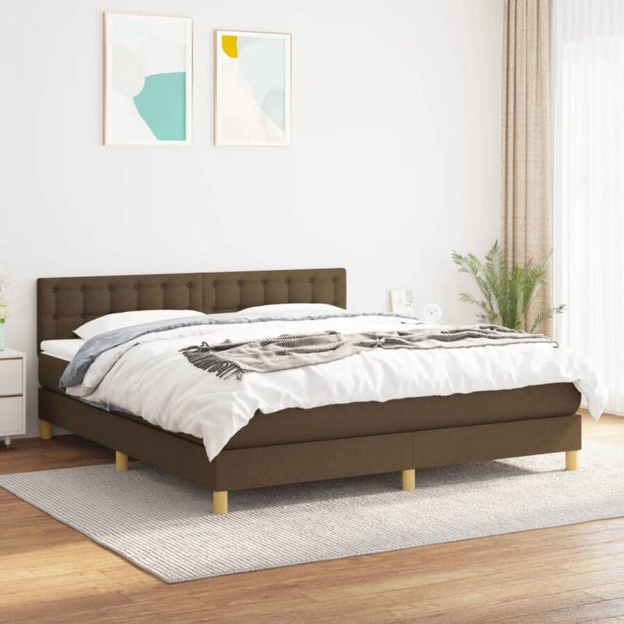 The Living Store Boxspringbed Comfort Sleep Bed 203 x 180 x 78 88 cm Donkerbruin Stof (100% polyester) Boxspringbed Boxspring Tweepersoonsbed Donkere Bruine Bed Houten Bed Frame