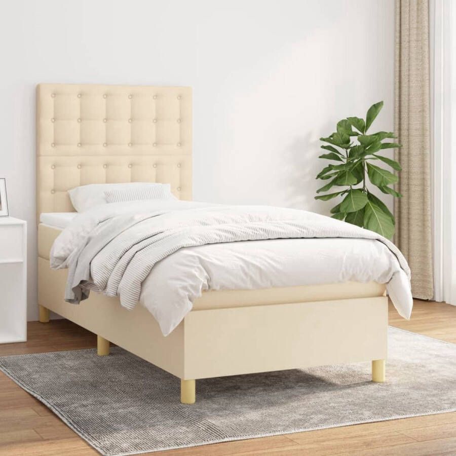 The Living Store Boxspringbed Comfort Sleep Bed 203x90x118 128 cm Crème Boxspringbed Slaapcomfort Boxspring Creme Kleur Tweepersoonsslaapbank