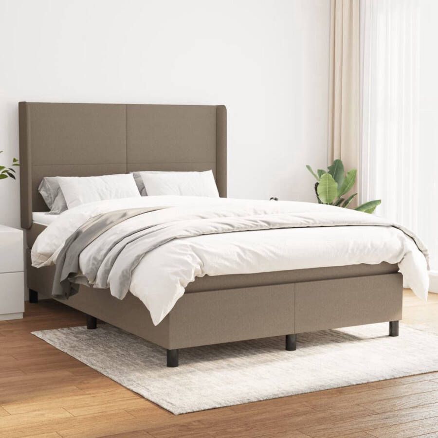 The Living Store Boxspringbed Comfortabele ondersteuning Pocketvering matras Middelharde ondersteuning Huidvriendelijk topmatras Taupe 193 x 147 x 118 128 cm (L x B x H) 140 x 190 x 20 cm (B x L x H) 140 x 190 x 5 cm (B x L x H)