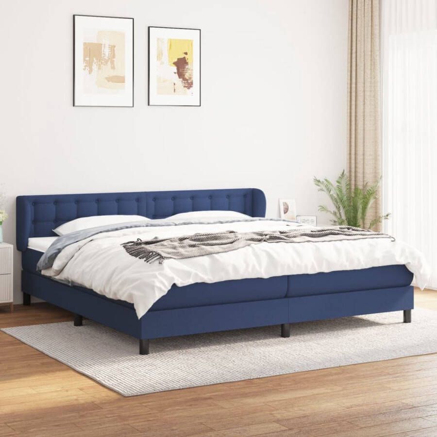 The Living Store Boxspringbed Comfortabele ondersteuning Pocketvering matras Middelharde ondersteuning Huidvriendelijk topmatras Blauw 203 x 203 x 78 88 cm