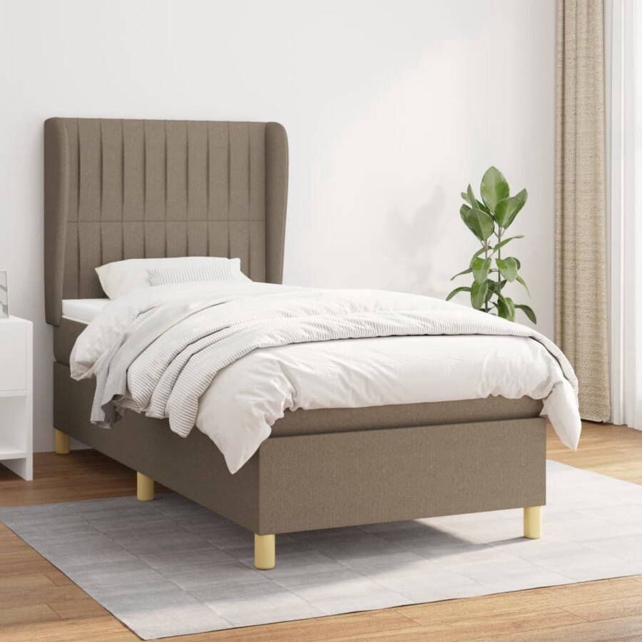 The Living Store Boxspringbed Comfortabele Pocketvering Matras Middelharde Ondersteuning Huidvriendelijk Topmatras Taupe 193 x 93 x 118 128 cm