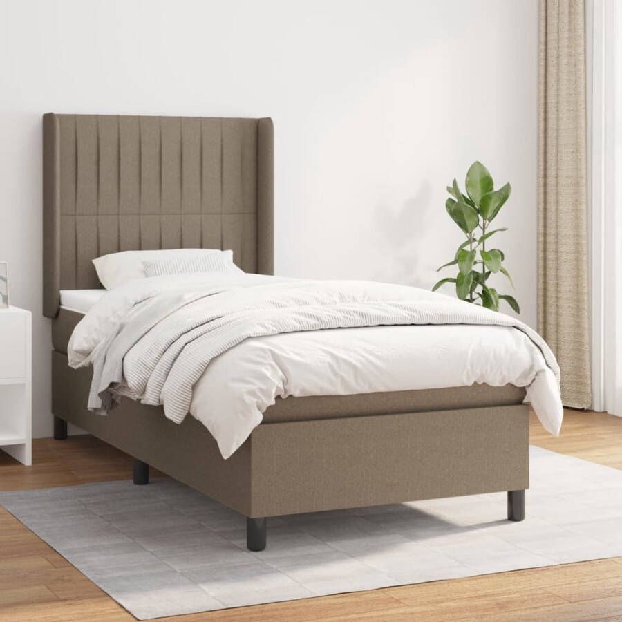 The Living Store Boxspringbed Comfort Bed 203 x 93 x 118 128 cm Taupe Ademend en duurzaam materiaal Verstelbaar hoofdbord Pocketvering matras Middelharde ondersteuning Huidvriendelijk topmatras