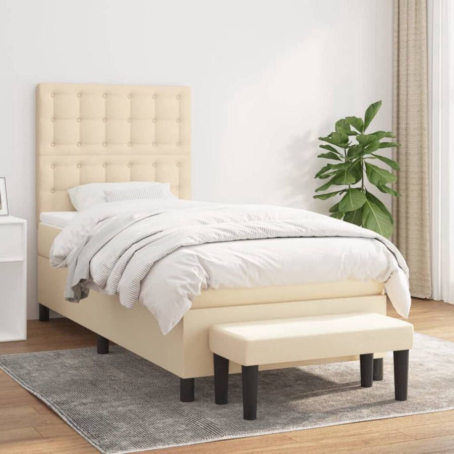 The Living Store Boxspringbed Comfortabele pocketvering Middelharde ondersteuning Huidvriendelijk topmatras Multifunctioneel bankje Crème 193 x 90 x 118 128 cm