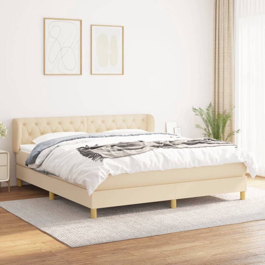 The Living Store Boxspring met matras stof crèmekleurig 160x200 cm Boxspring Boxsprings Bed Slaapmeubel Boxspringbed Boxspring Bed Tweepersoonsbed Bed Met Matras Bedframe Ledikant Bedden