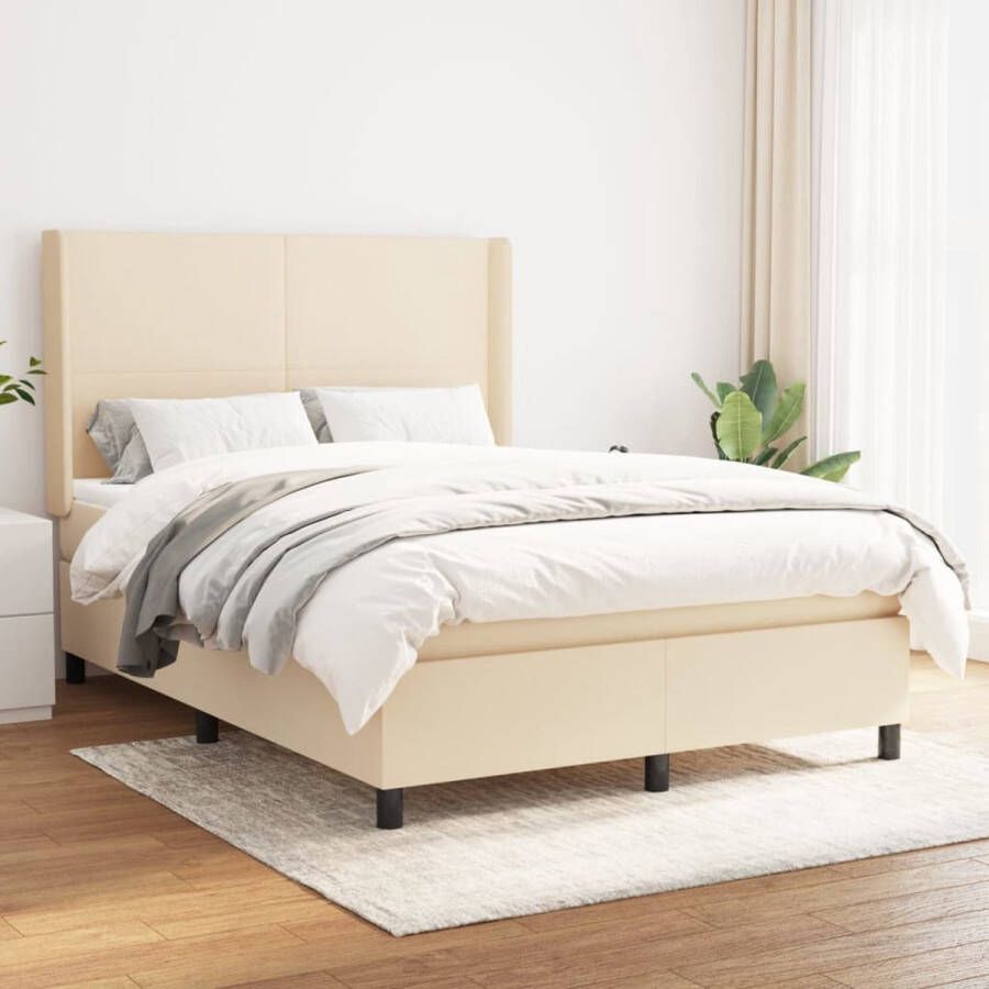 The Living Store Boxspring met matras stof crèmekleurig 140x200 cm Boxspringbed Creme Kleurtje Pocketveer Matras Stapelbare Bedbodems Tweepersoonsbed - Foto 2