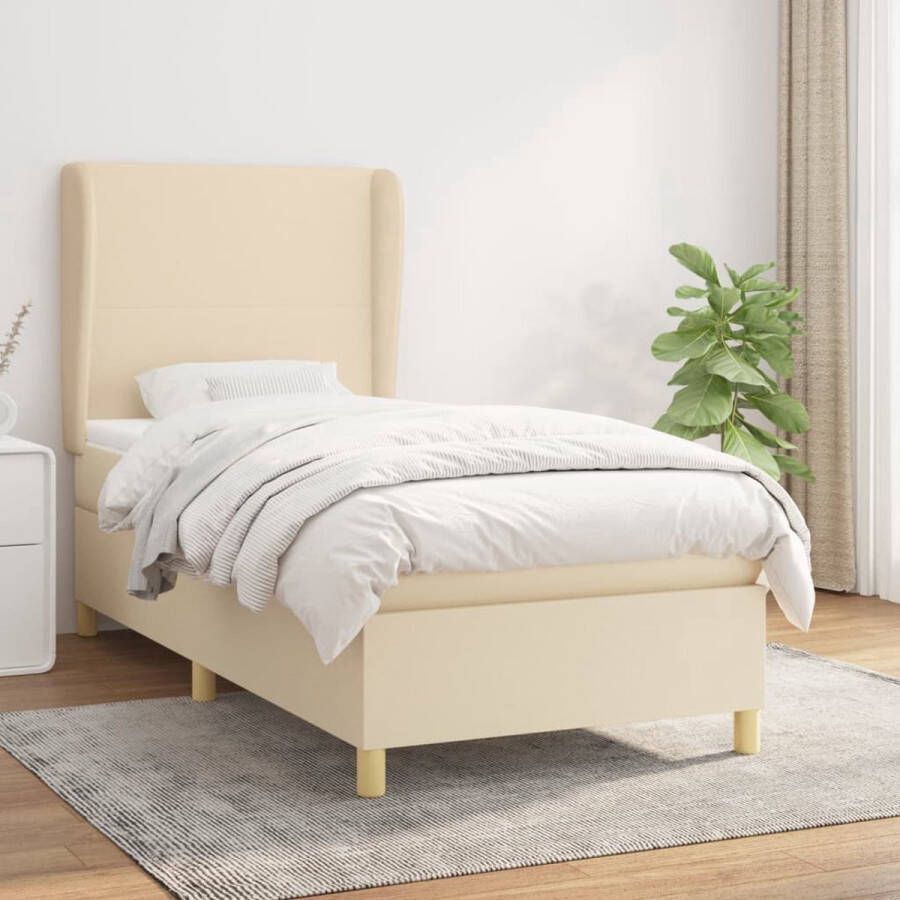 The Living Store Boxspringbed Comfort Pocketvering Middelharde ondersteuning Huidvriendelijk topmatras 193 x 93 x 118 128 cm Crème Inclusief 1 x bedframe 1 x hoofdbord met randen 1 x matras 1 x topmatras