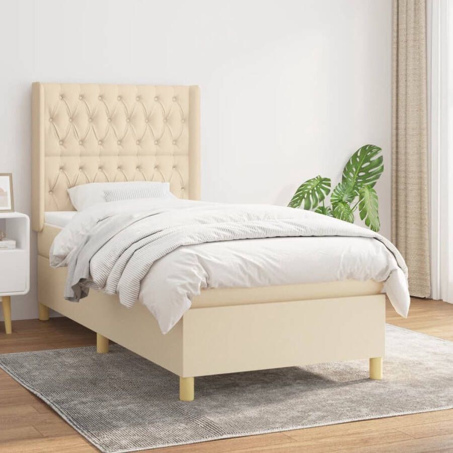 The Living Store Boxspringbed Crème 90 x 190 x 78 88 cm Pocketvering matras Boxspringbed Boxspring Creme Kleurig Bed Tweepersoonsbed Slaapcomfort