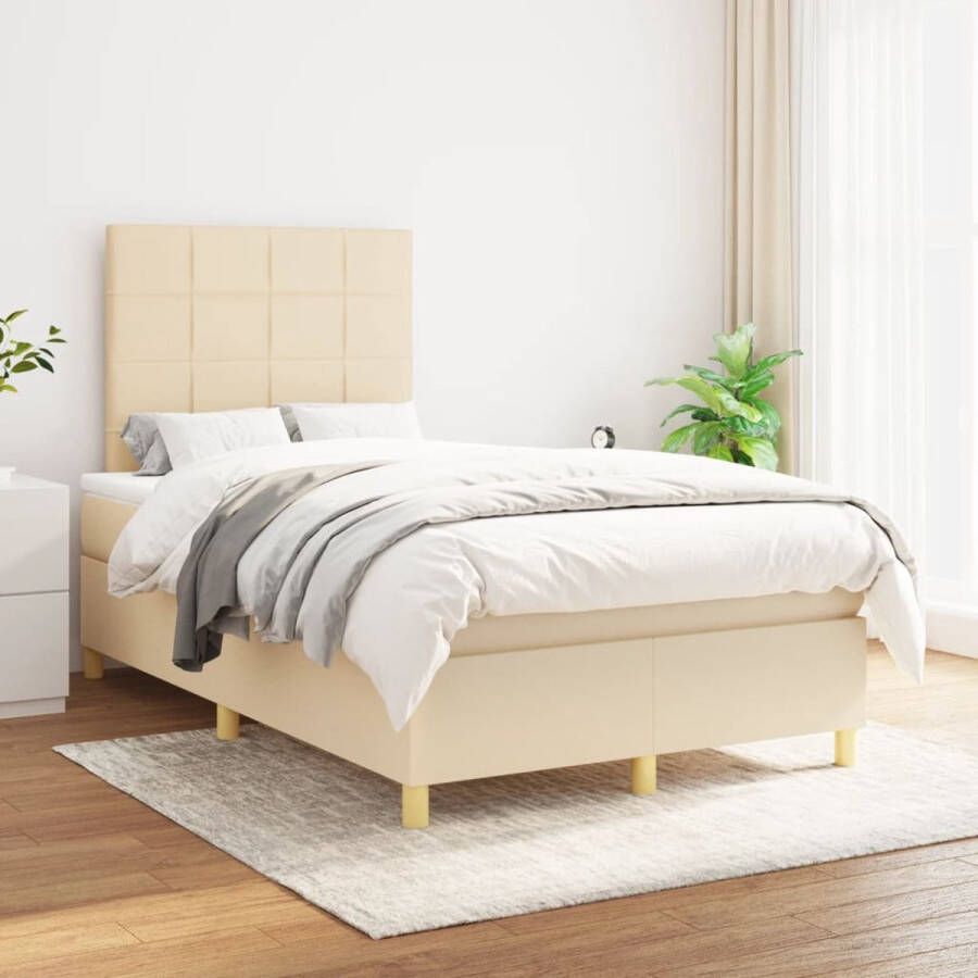 The Living Store Boxspringbed Crème 203x120x118 128 cm Pocketvering matras 120x200x20 cm Huidvriendelijk topmatras 120x200x5 cm Boxspringbed Slaapcomfort Boxspring Frame Tweepersoonsbed Cremekleurig - Foto 2