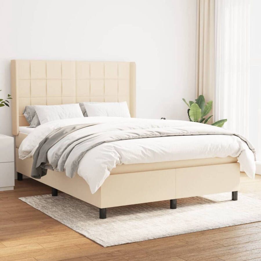 The Living Store Boxspringbed Crème 203x147x118 128 cm Pocketvering matras middelharde ondersteuning