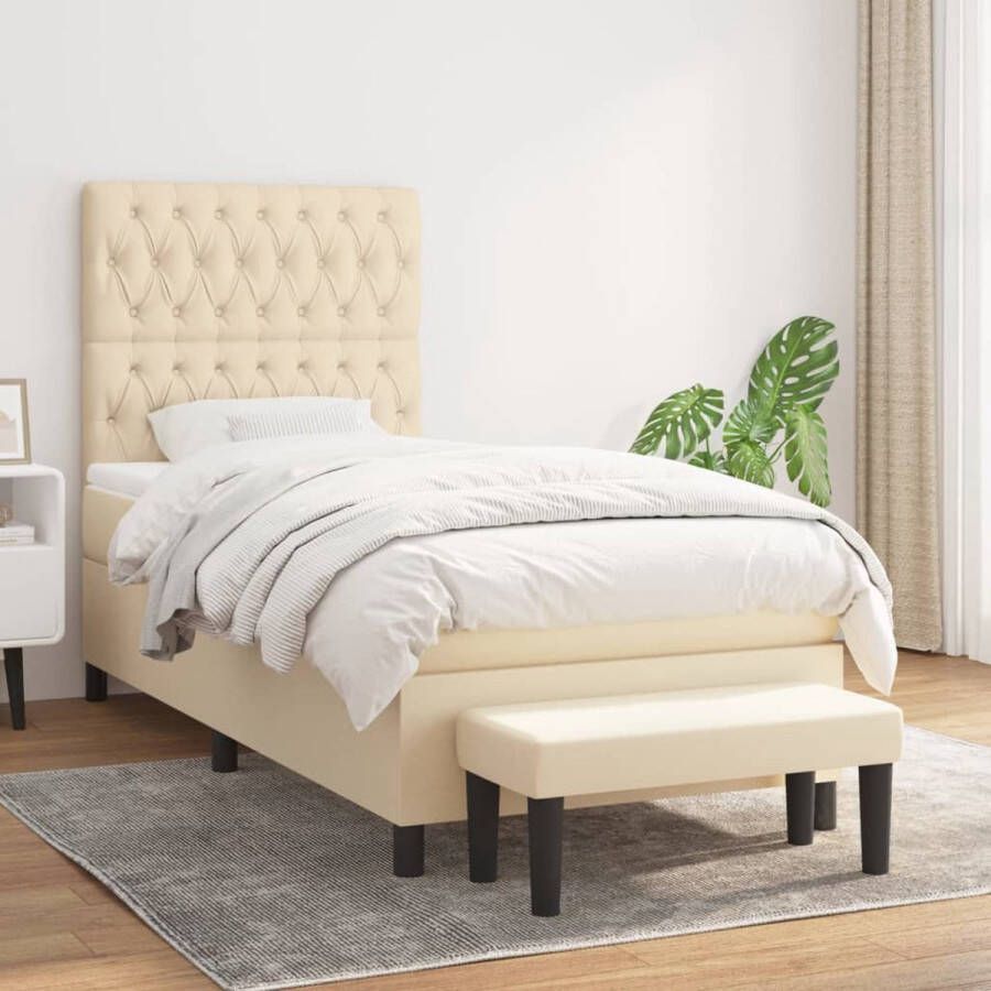 The Living Store Boxspringbed Crème 203x90x118 128 cm Pocketvering matras Verstelbaar hoofdbord Comfortabele ondersteuning Huidvriendelijk topmatras Multifunctioneel bankje Inclusief montagehandleiding - Foto 2