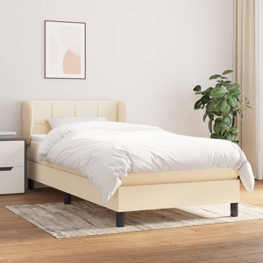 The Living Store Boxspringbed Crème 90x190x78 88 cm Pocketvering matras Boxspringbed Boxspring Creme Kleurig Bed Slaapcomfort Pocketed Veren Matras