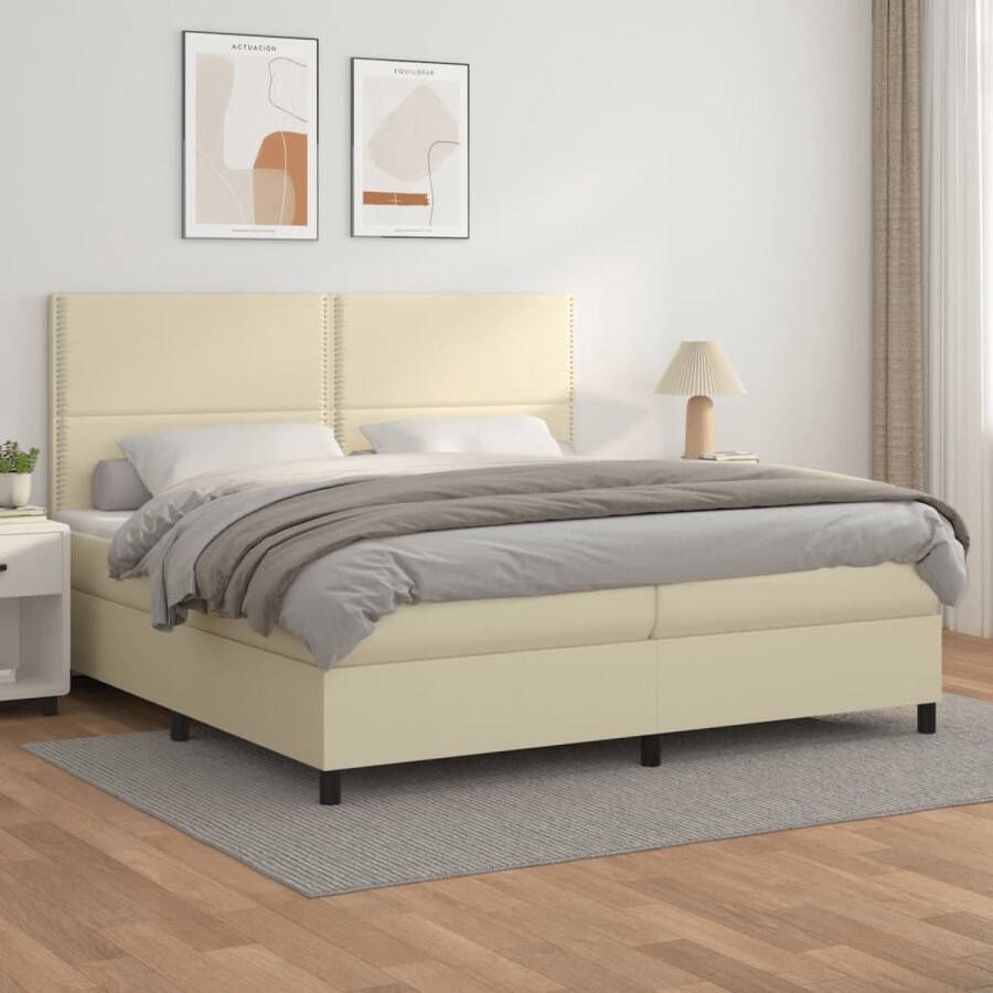 The Living Store Boxspringbed Crème Kunstleer 203 x 200 x 118 128 cm Pocketvering matras Huidvriendelijk topmatras