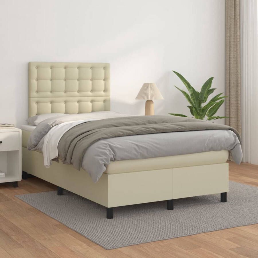 The Living Store Boxspringbed Crème Kunstleer 203x120x118 128cm Pocketvering en Schuim Inclusief Matras en Topmatras