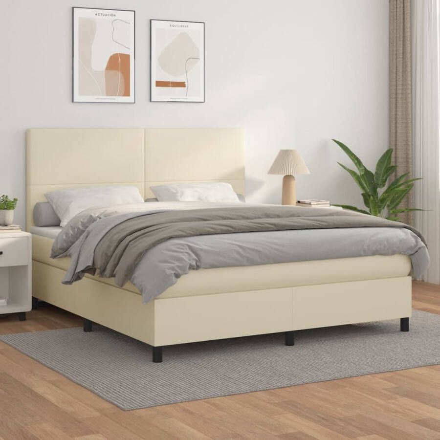 The Living Store Boxspringbed Crème Kunstleer 203x180x118 128 cm Verstelbaar hoofdbord Pocketvering matras Middelharde ondersteuning Huidvriendelijk topmatras Inclusief montagehandleiding