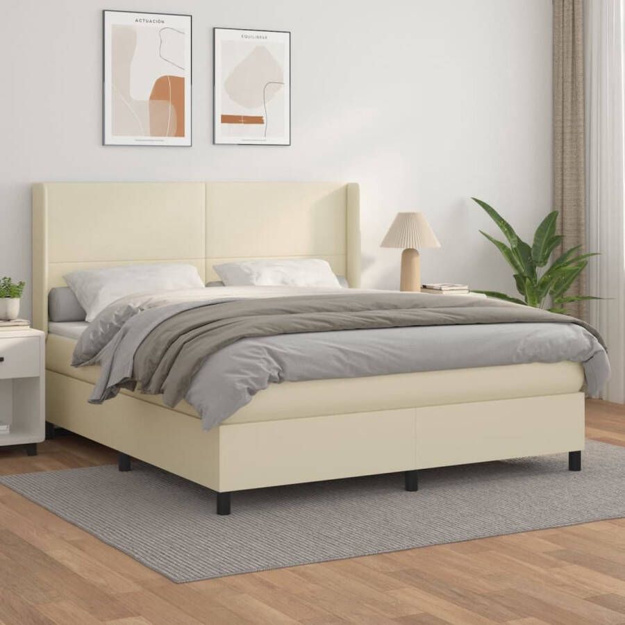 The Living Store Boxspringbed Crème Kunstleer 203x183x118 128cm Hoogwaardige pocketvering matras