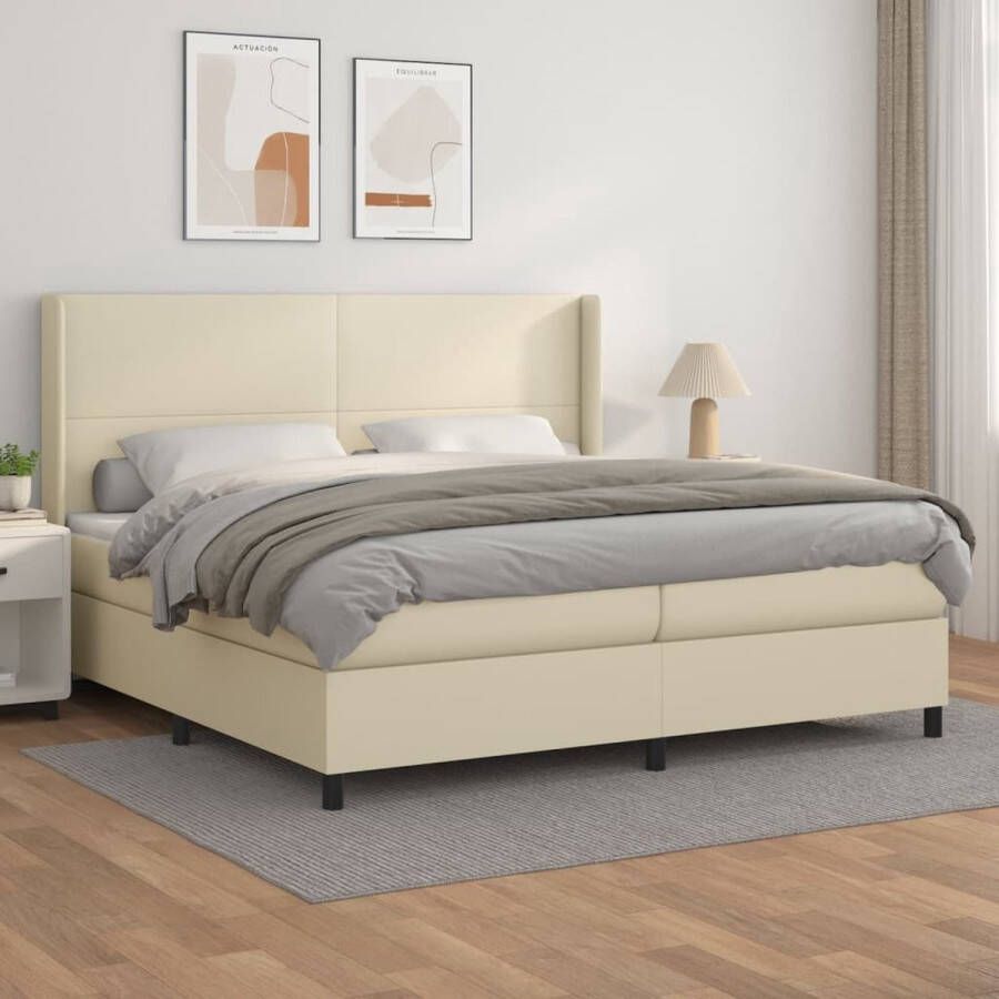 The Living Store Boxspringbed Crème Kunstleer 203x203x118 128 cm Inclusief 2 matrassen Topmatras