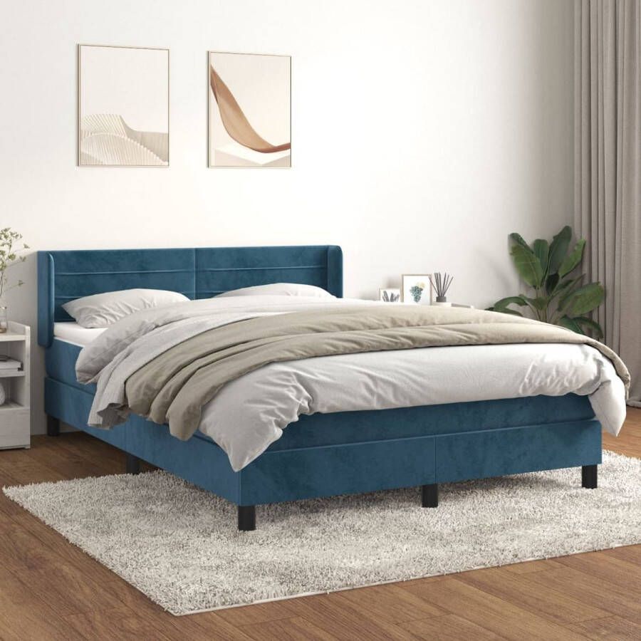 The Living Store Boxspringbed Dark Blue Velvet 193x147x78 88 cm Pocketvering Matras Medium Firm Skin-friendly Topmatras Boxspringbed Velvet Bed Dark Blue Bed Slaapcomfort Boxspring