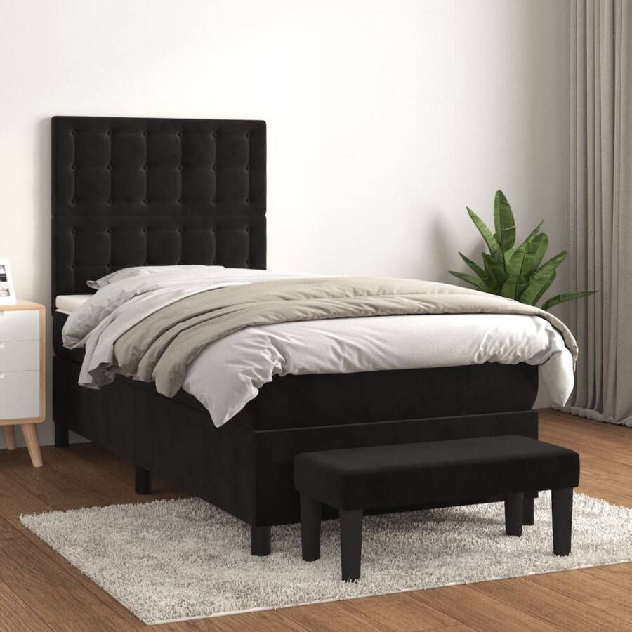 The Living Store Boxspringbed Delta Bed 203 x 90 cm Zwart Fluweel Hoofdbord Verstelbaar Pocketvering Matras Middelharde Ondersteuning Huidvriendelijk Topmatras Multifunctioneel Bankje - Foto 2