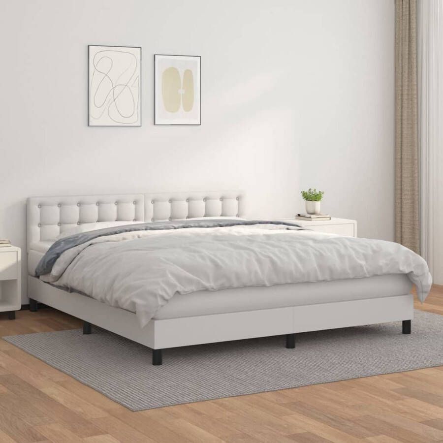 VidaXL Boxspring Boxspringbed Boxspring met matras kunstleer wit 160x200 cm Slaapkamerinrichting Bed Frame Lederlook - Foto 2