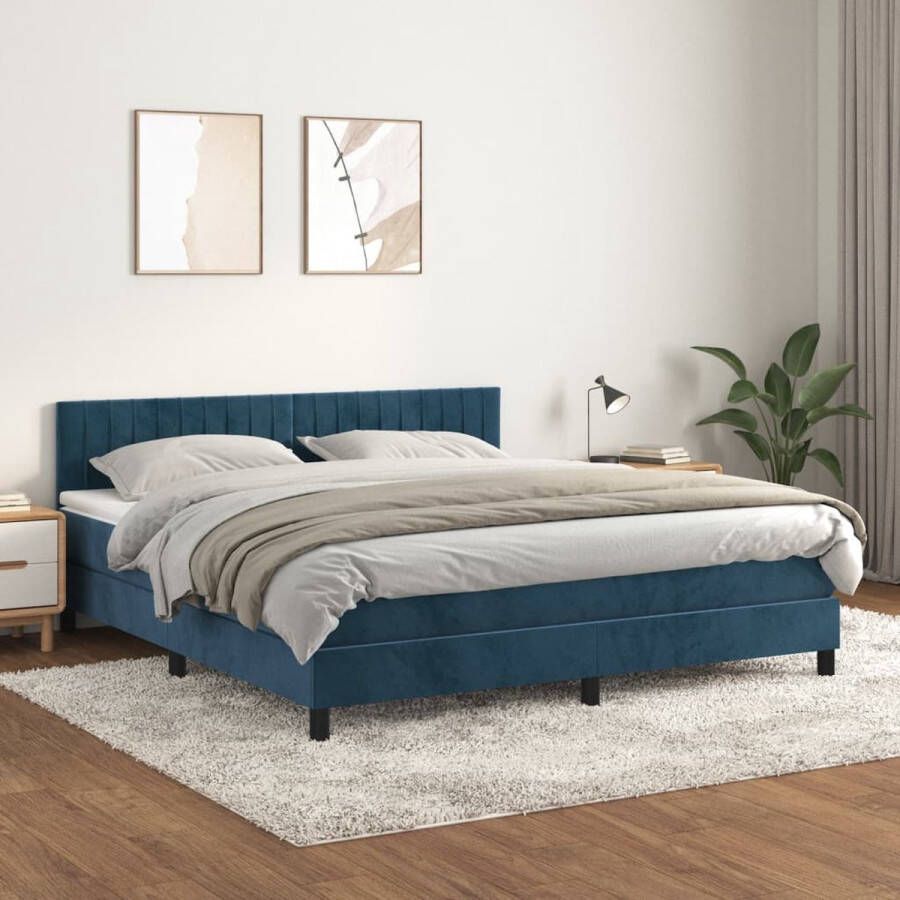 The Living Store Boxspringbed Donkerblauw Fluweel 180 x 200 cm Pocketvering Boxspringbed Donkere Kleuren Velvet Bed Tweepersoons Bed Pocketveer Matras - Foto 2