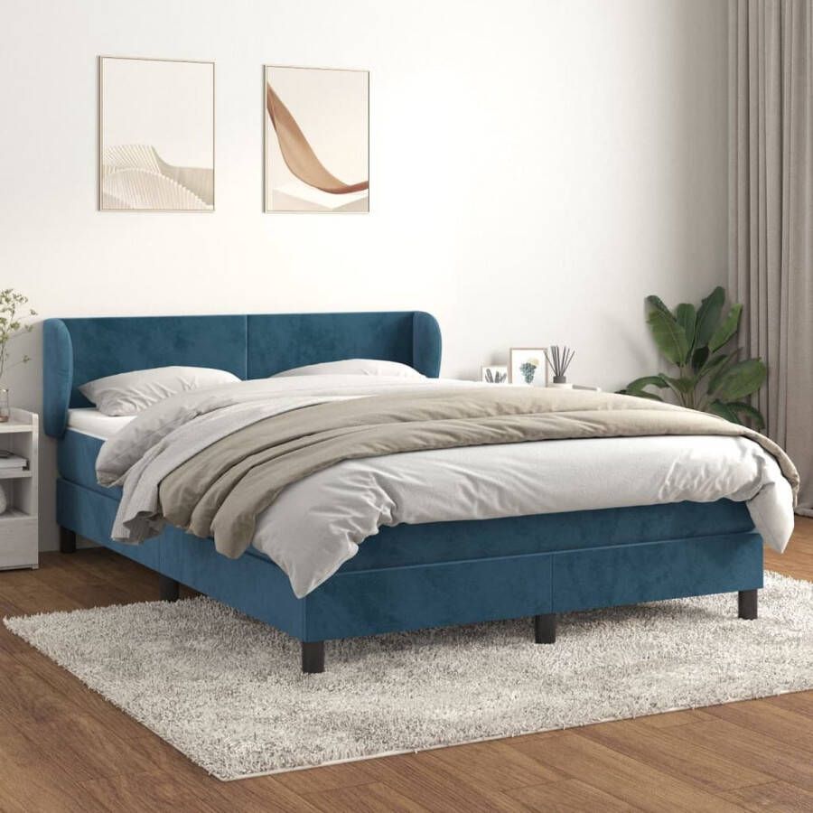 The Living Store Boxspringbed Donkerblauw Fluweel 193 x 147 x 78 88 cm Pocketvering matras Middelharde ondersteuning Huidvriendelijk topmatras