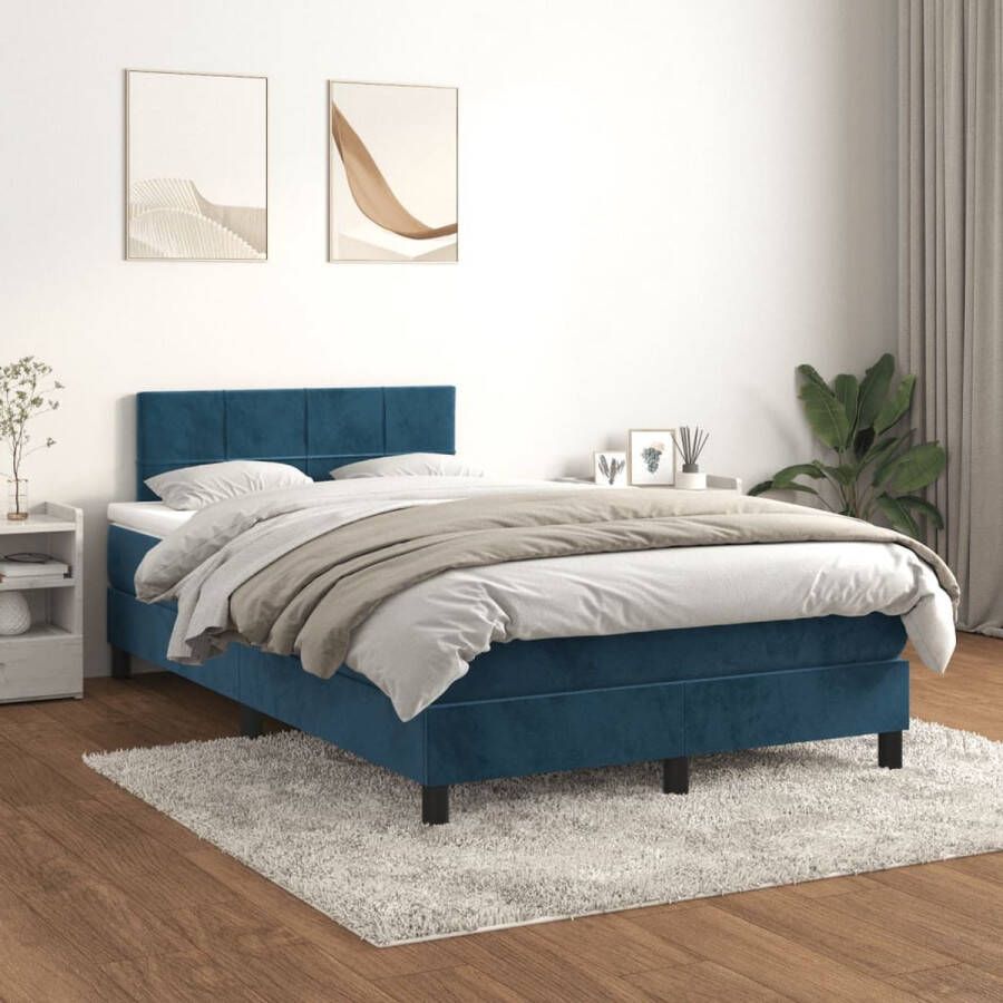 The Living Store Boxspringbed Donkerblauw Fluweel 203 x 120 x 78 88 cm Pocketvering Boxspringbed Donkere Kleuren Velvet Bed Tweepersoons Bed Pocketveer Matras - Foto 2