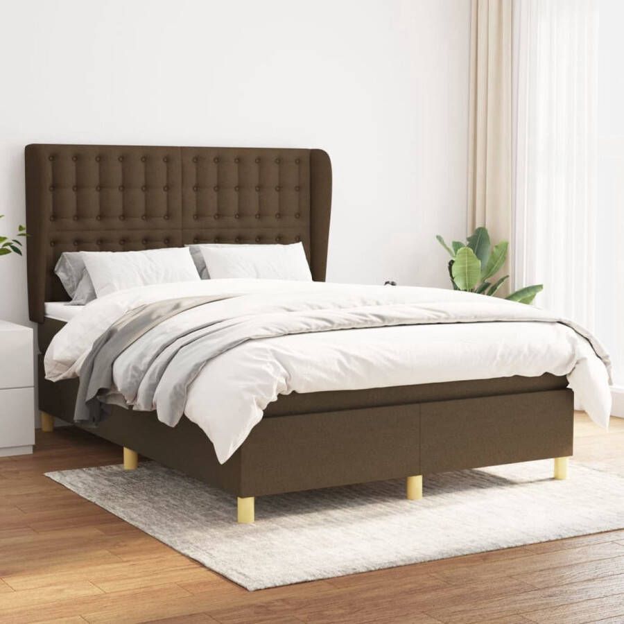 The Living Store Boxspringbed Donkerbruin 193 x 147 x 118 128 cm Pocketvering matras en comfortabele ondersteuning Boxspringbed Donkere Bruine Boxspring Slaapcomfort Boxspring Frame Pocketed Veren Matras