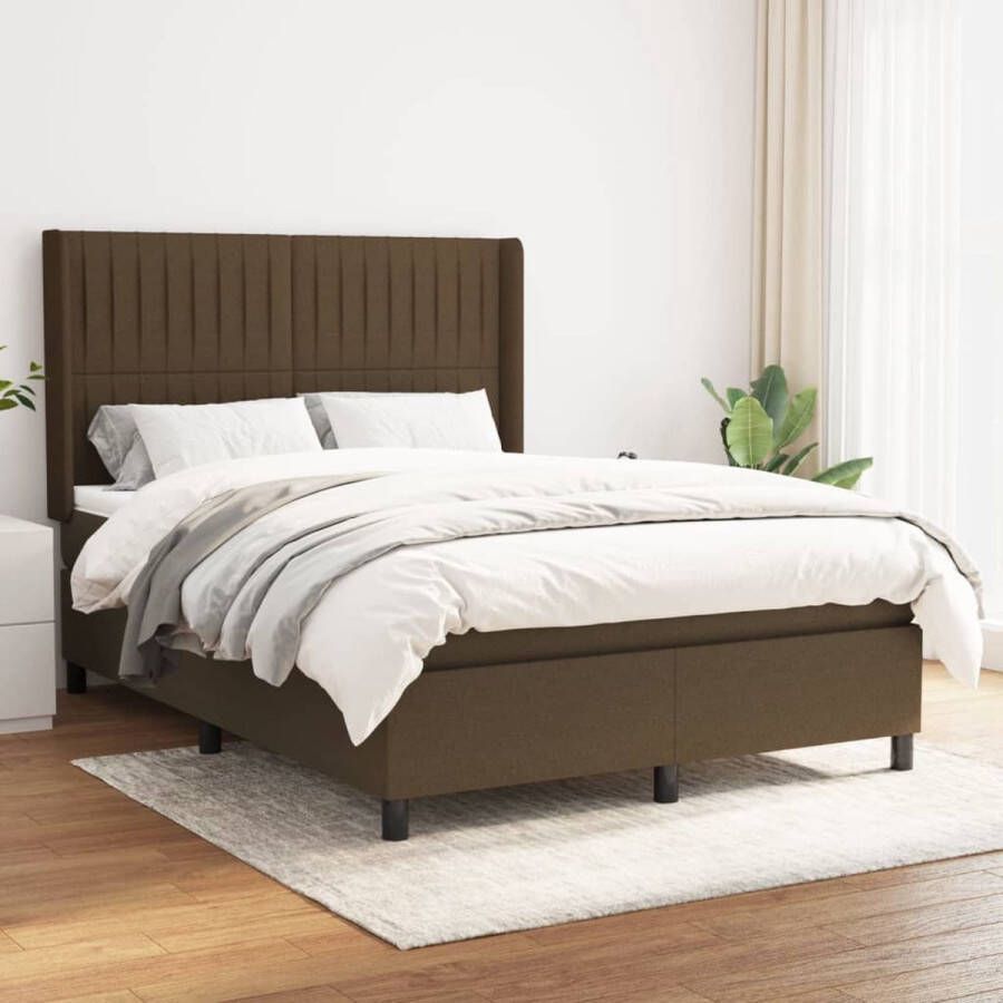 The Living Store Boxspringbed donkerbruin 193 x 147 x 118 128 cm pocketvering matras middelharde ondersteuning huidvriendelijk topmatras Boxspringbed Donkerbruin Bed Boxspring Frame Pocketed Spring Mattress Middenhard Matras
