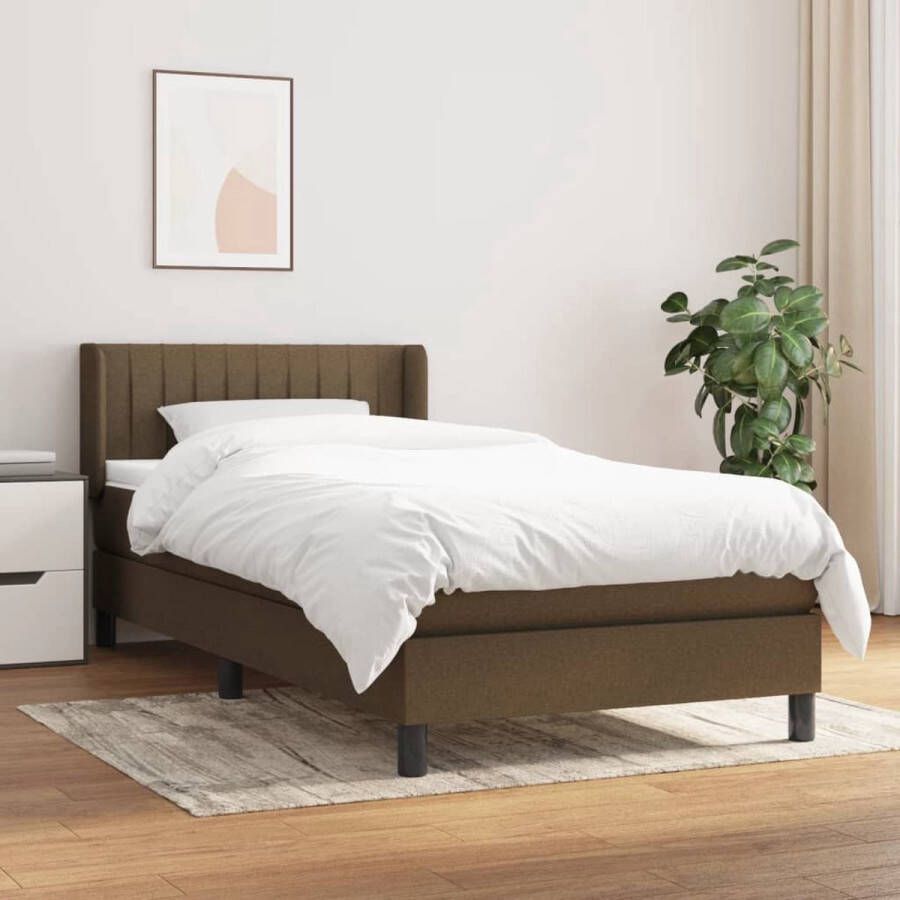 VidaXL Donkere Bruine Boxspring Boxspringbed Boxspring met matras stof donkerbruin 90x190 cm Boxspring Frame Slaapcomfort Pocketveer Matras