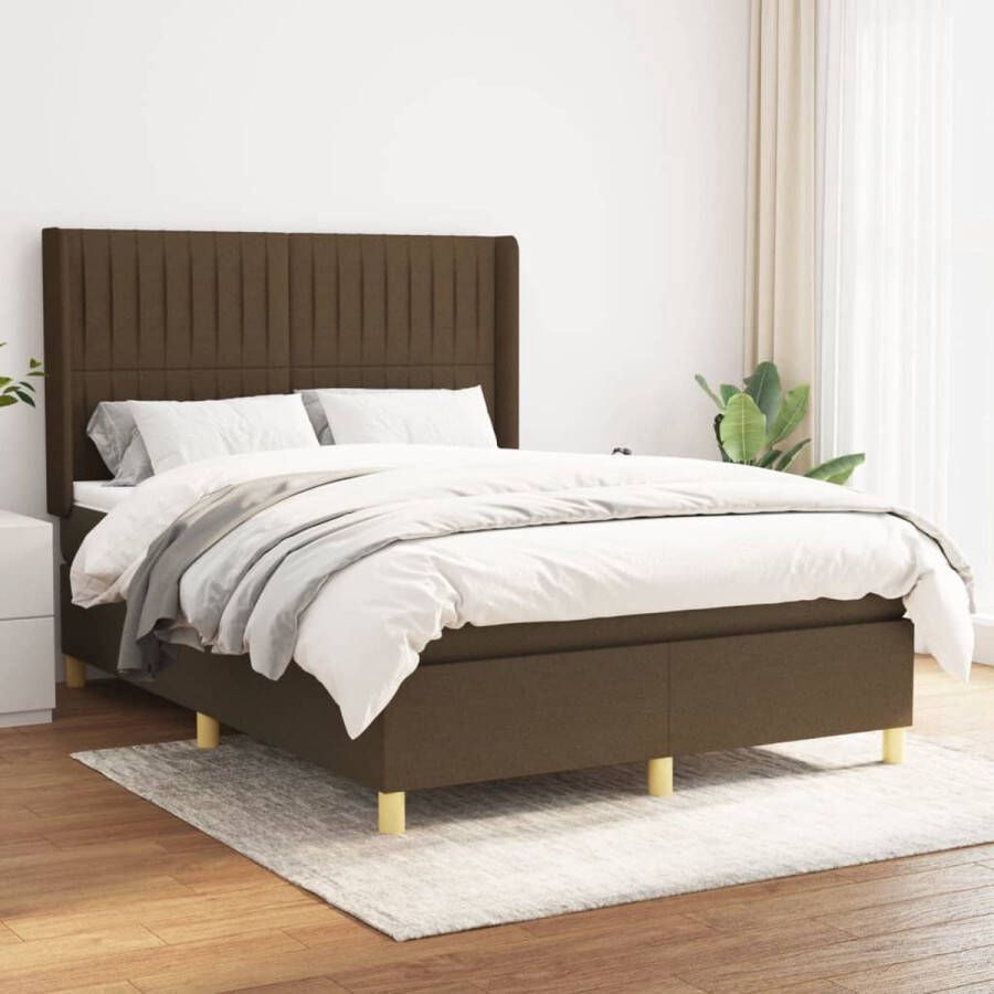 The Living Store Boxspringbed donkerbruin 193x147x118 128 cm pocketvering matras middelharde ondersteuning huidvriendelijk topmatras Boxspringbed Boxspring Donkere Bruine Bed Slaapcomfort Pocketed Veren Matras