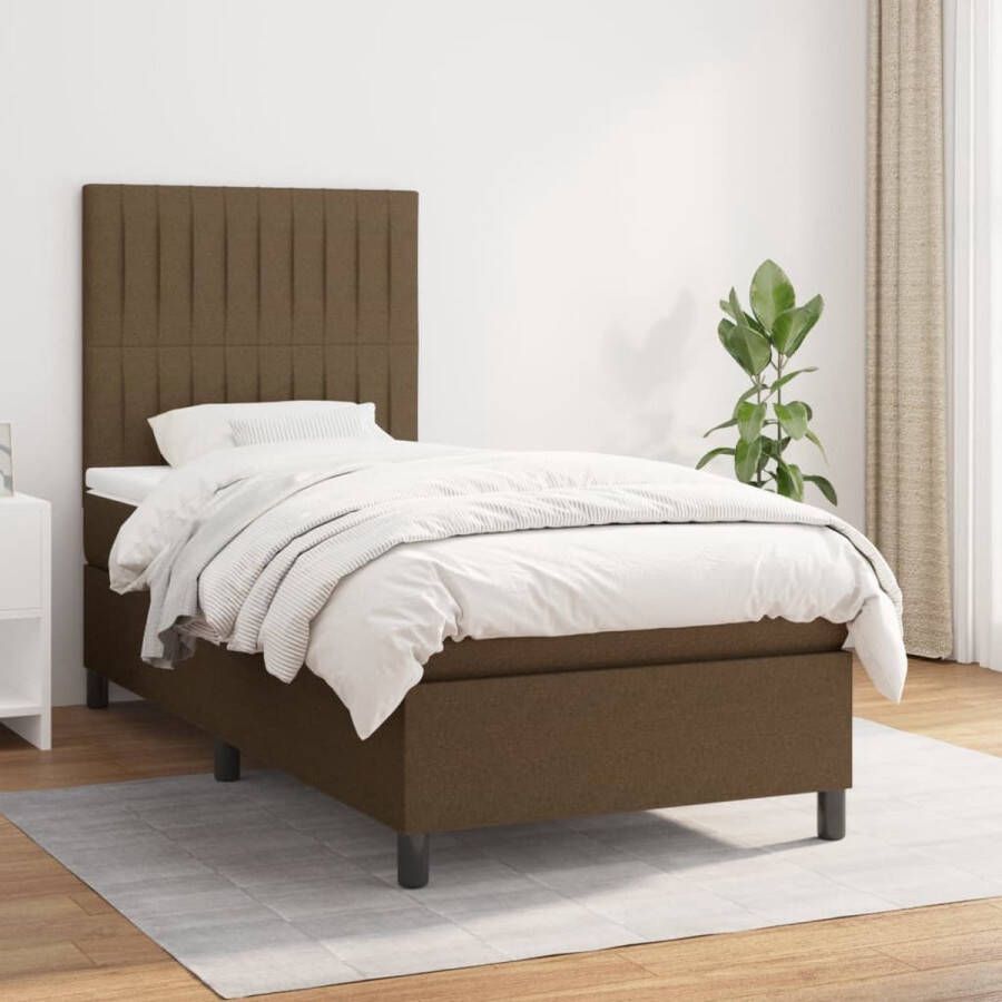 The Living Store Boxspring met matras stof donkerbruin 100x200 cm Boxspring Boxsprings Bed Slaapmeubel Boxspringbed Boxspring Bed Tweepersoonsbed Bed Met Matras Bedframe Ledikant Bedden