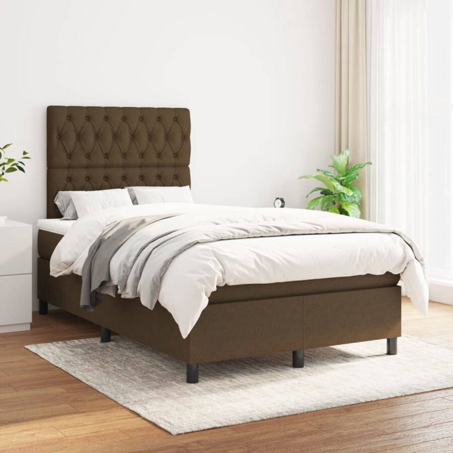 The Living Store Boxspringbed Bed 203 x 120 x 118 128 cm Donkerbruin Stof Pocketvering matras Middelharde ondersteuning Huidvriendelijk topmatras Boxspringbed Boxspring Tweepersoonsbed Donkere Meubels Bruine Bed