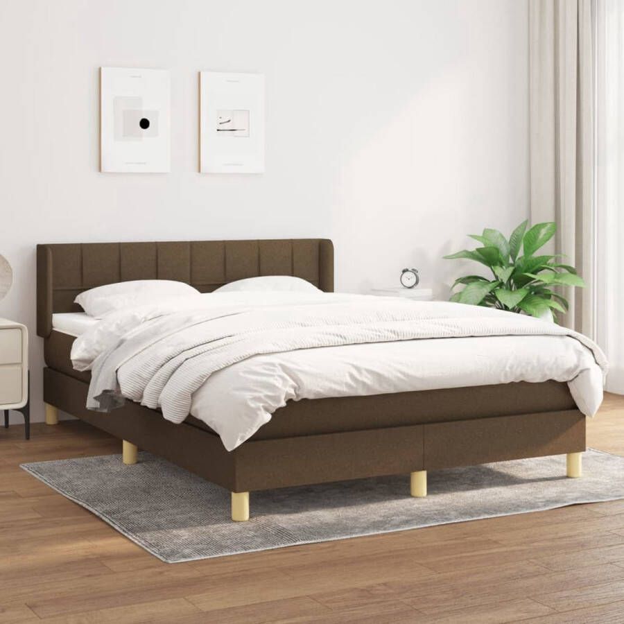 The Living Store Boxspring met matras stof donkerbruin 140x200 cm Boxspringbed Donkerbruin Bed Boxspring Frame Pocketed Spring Mattress Middelhard Matras - Foto 2