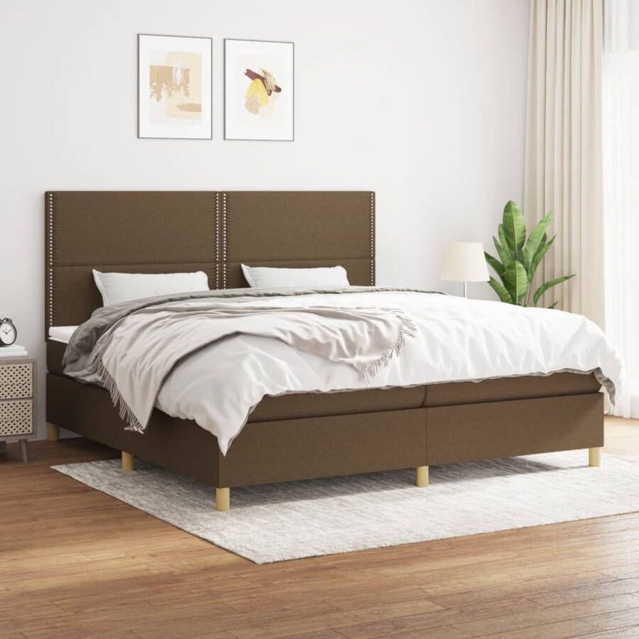 The Living Store Boxspring met matras stof donkerbruin 200x200 cm Boxspring Boxsprings Bed Slaapmeubel Boxspringbed Boxspring Bed Tweepersoonsbed Bed Met Matras Bedframe Ledikant Bedden