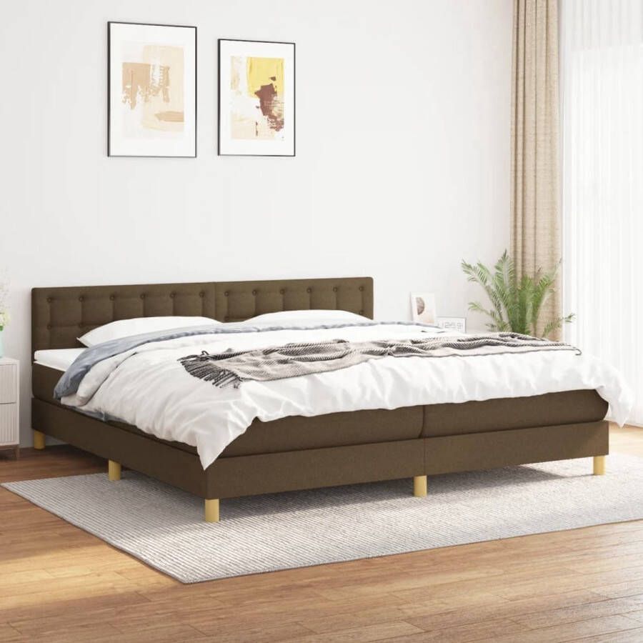 The Living Store Boxspringbed donkerbruin 203x200x118 128 cm pocketvering matras Boxspringbed Boxspring Tweepersoonsbed Donkere Bruine Bed Slaapcomfort - Foto 2
