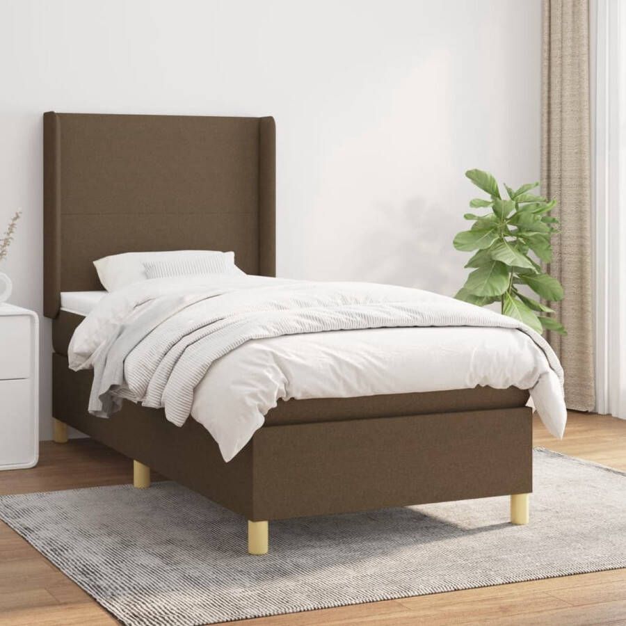 The Living Store Boxspringbed Donkerbruin 203 x 83 x 118 128 cm Pocketvering matras Boxspringbed Donkere Bruine Boxspring Frame Pocketed Spring Mattress Adjustable Headboard