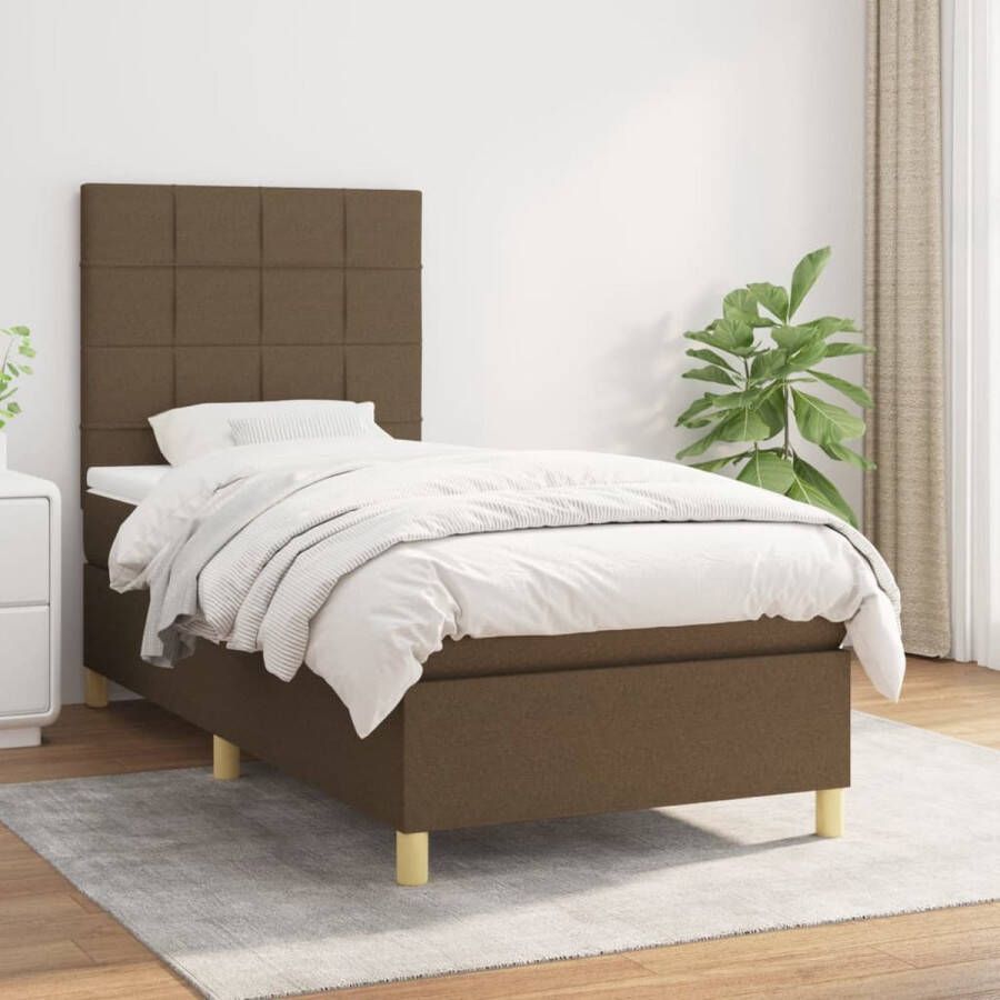 The Living Store Boxspring met matras stof donkerbruin 80x200 cm Boxspringbed Boxspring Bed Donkere Bruine Meubels Tweepersoonsbed