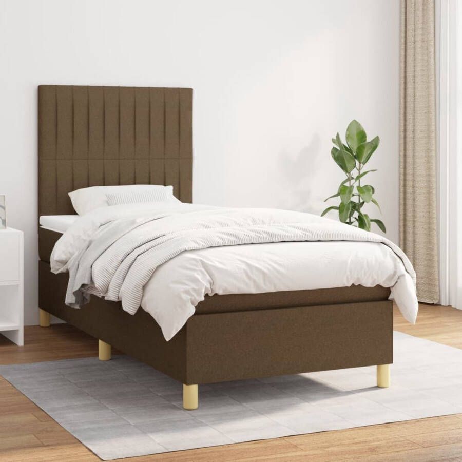 The Living Store Boxspringbed Donkerbruin 203x100x118 128 cm Pocketvering Medium steun Huidvriendelijk Boxspringbed Donkere Bruine Boxspring Pocketveer Matras Medium Hard Matras Boxspring Frame