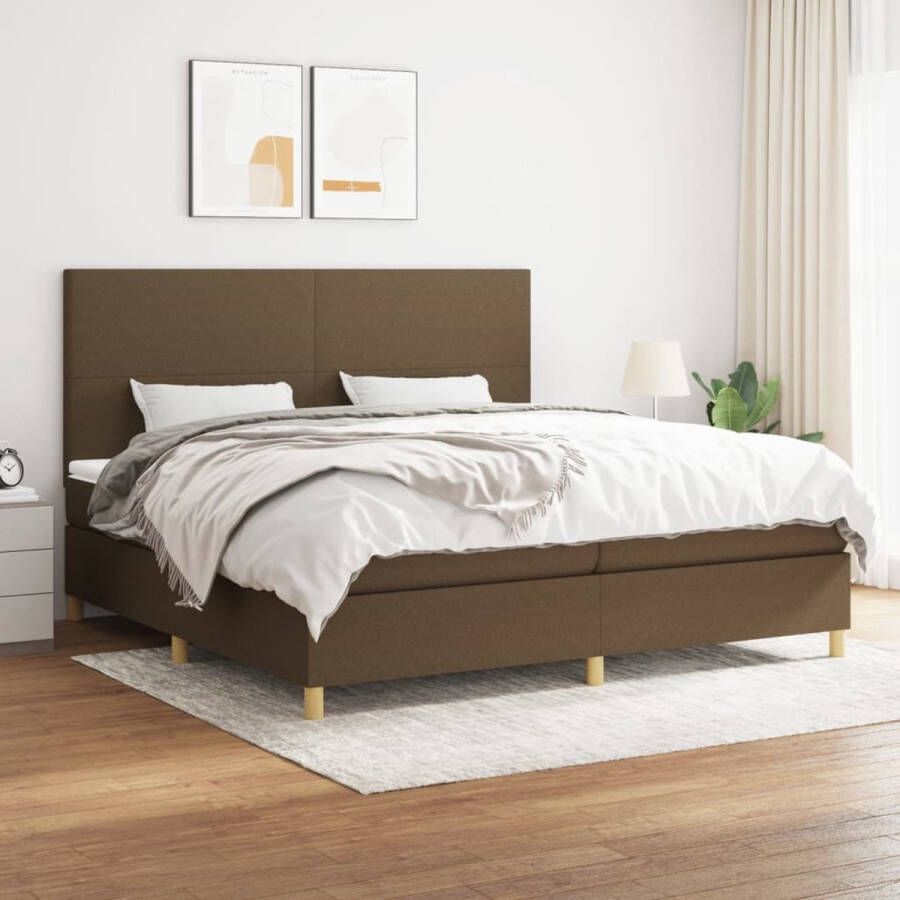 The Living Store Boxspringbed Donkerbruin 203x200x118 128 cm Pocketvering Middelharde ondersteuning Huidvriendelijk topmatras Boxspringbed Donkere Bruine Meubels Tweepersoonsbed Pocketveer Matras Middenhard Matras