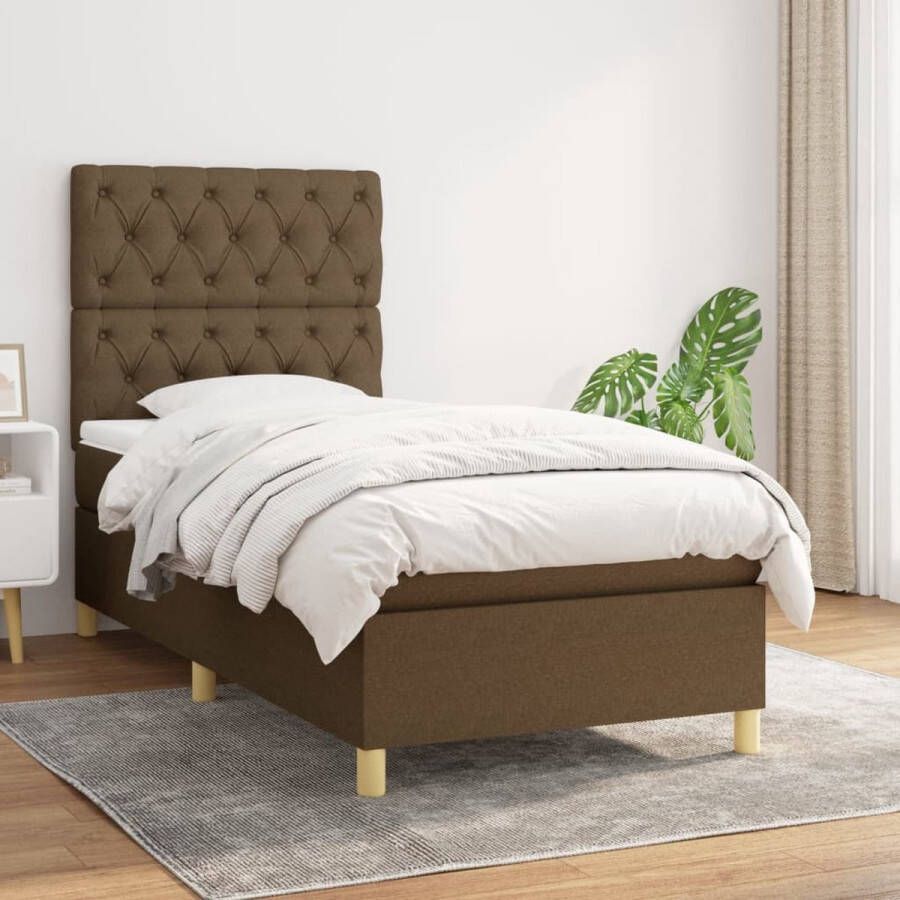 The Living Store Boxspringbed Donkerbruin 203x83x118 128 cm Pocketvering Middelharde ondersteuning Inclusief matras en topmatras Huidvriendelijke stof