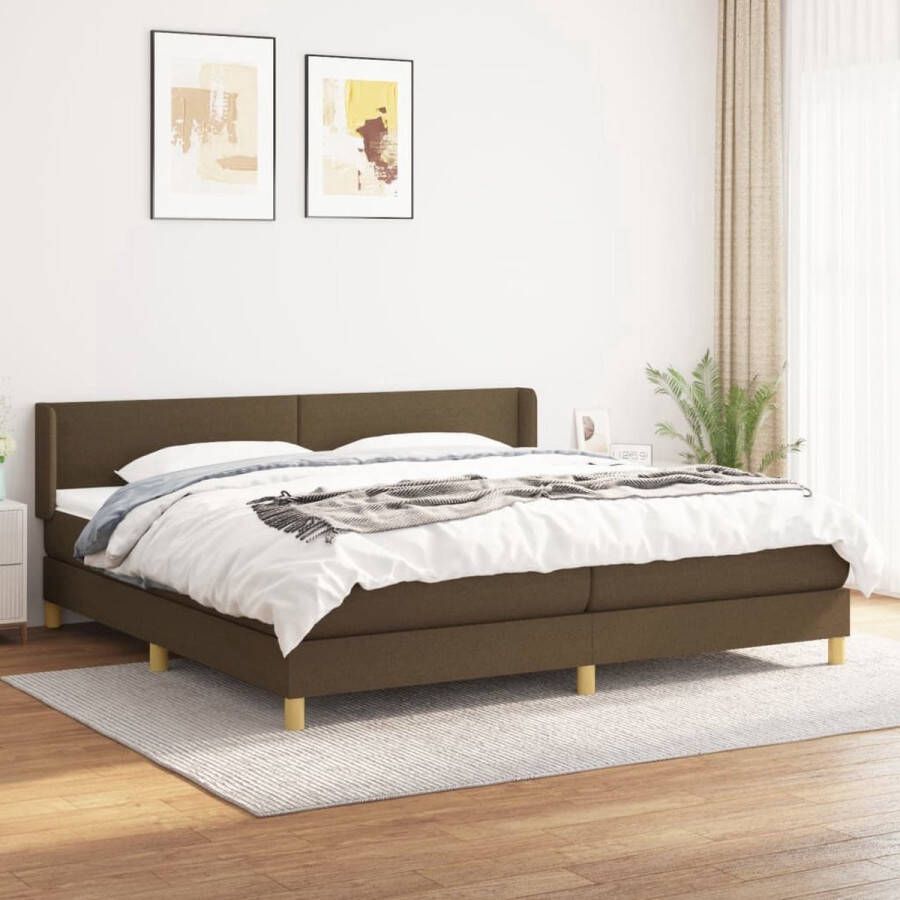 The Living Store Boxspringbed Donkerbruin Stof 203 x 203 x 78 88 cm Pocketvering Matras Middelharde Ondersteuning Huidvriendelijk Topmatras