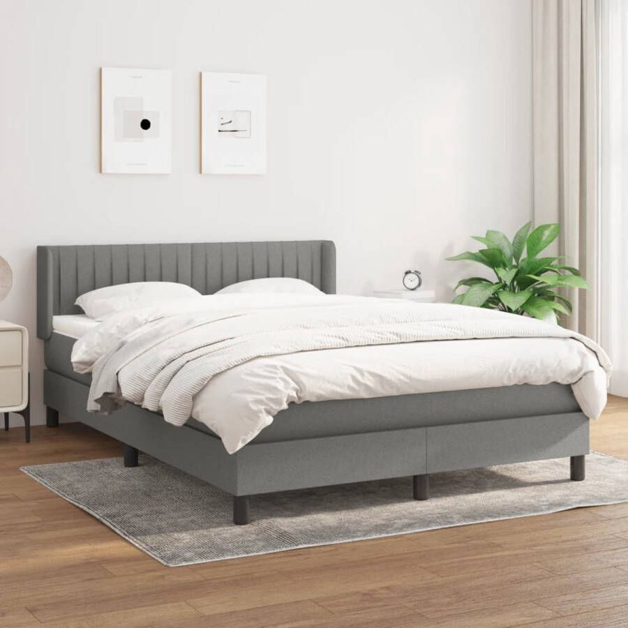 The Living Store Boxspringbed Donkergrijs 140 x 200 cm Pocketvering Boxspringbed Donkere Kleuren Tweepersoonsbed Pocketveer Matras Hoofdbord